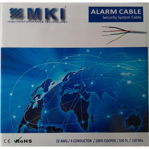Caja de Cable de Alarma / 4 Conductores / 22 AWG / Cable Solido / PVC  Blanco / 100 % Cobre / 150 Mts / CAB-017