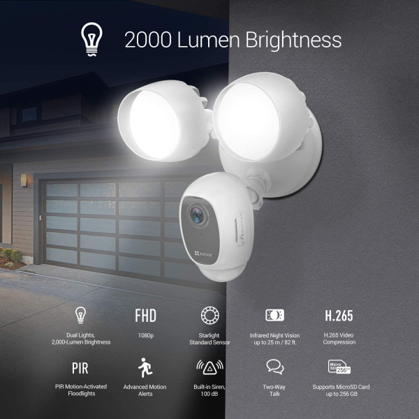 Camara IP EZVIZ LC1C/ Iluminacion inteligente / sirena / vision nocturna 1080p / deteccion movimiento / Doble haz de luz, brillo