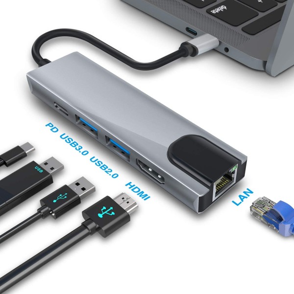 Hub 5 en 1 Tipo C to hdmi / usb 3.0 / ti...