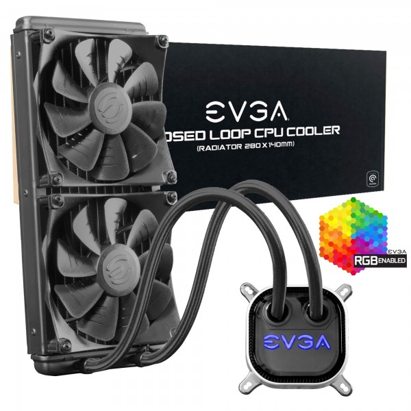 EVGA Enfriamiento Liquido Closed Loop CPU Cooler - Radiator 280x140mm 2xFAN RGB 400-HY-CL28-V1