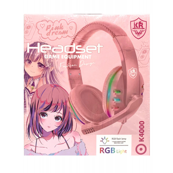 Gaming headset KR RGB K4000 rosado 3.5mm