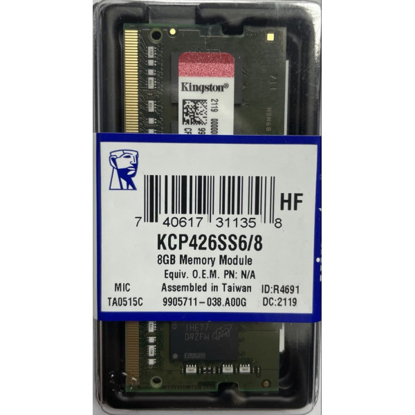Memoria Kingston KCP426SS8/8 8GB DDR4-2666Mhz Sodimm Notebook