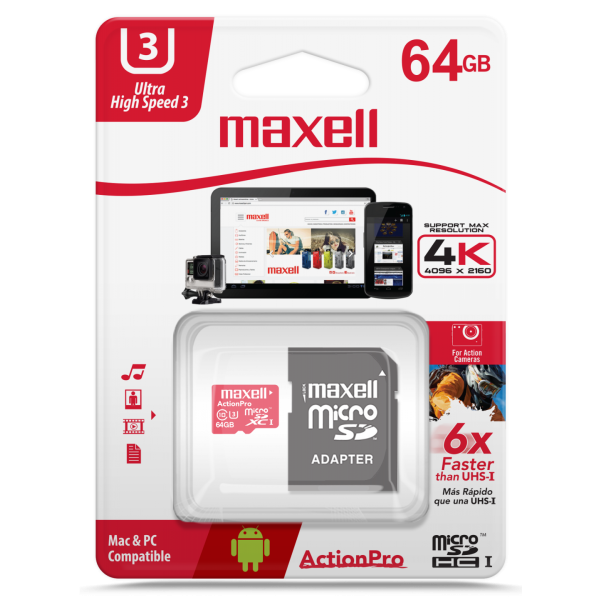Micro SD Action Pro Maxell 64GB 4k