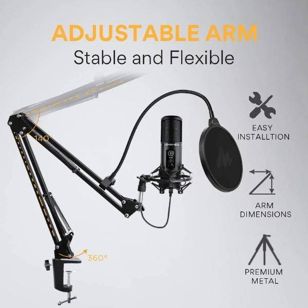 Kit de microfono profesional para podcast Maono AU-PM421 / Base, pop filter y microfono USB