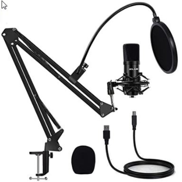 Kit de microfono profesional para streaming incluye brazo, micrófono,  soporte de metal y filtro pop.