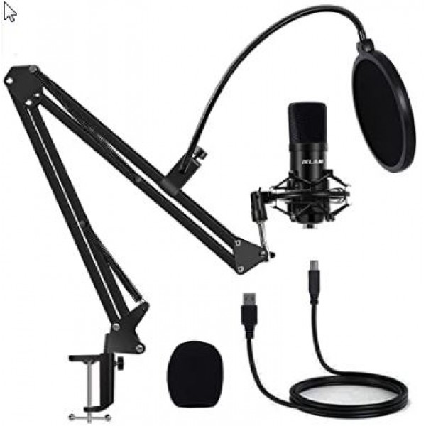 Kit de microfono profesional para streaming incluye brazo, micrófono, soporte de metal y filtro pop. 