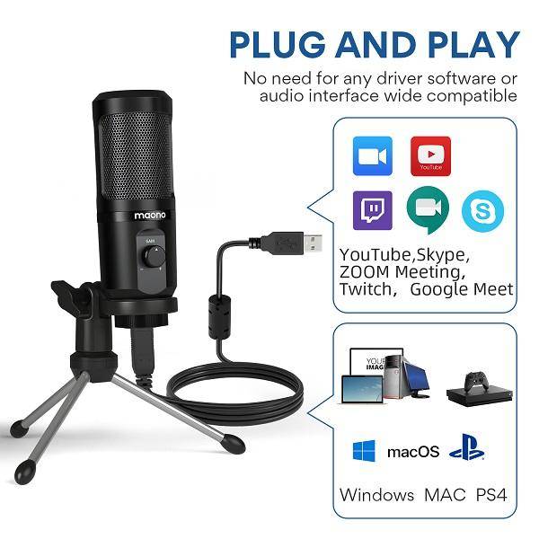 Kit de microfono con base para escritorio Maono PM461 / cable USB