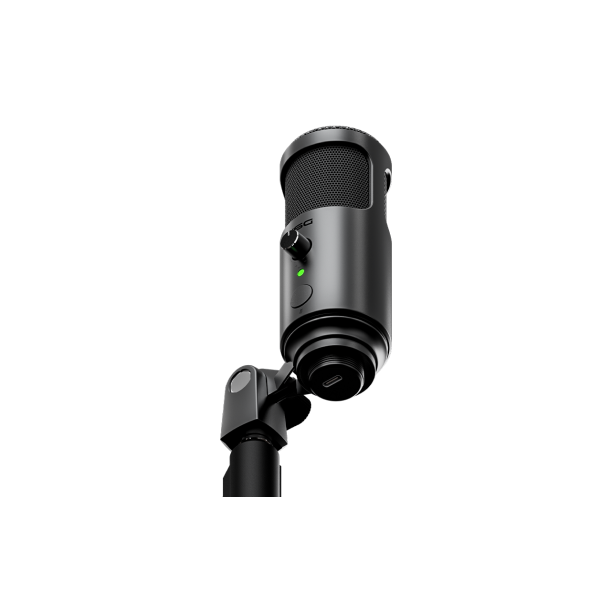 Microfono Omkara por conexion USB tipo C, incluye tripode, potenciometro de ganancia y boton tactil de mute.