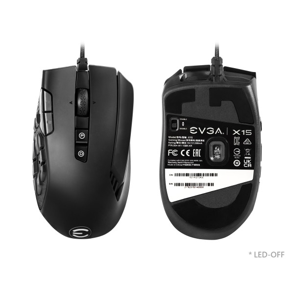Mouse Gaming EVGA X15 MMO 8K Hz High Speed USB/ LK Switch/ Multipurpose MMO Panel
