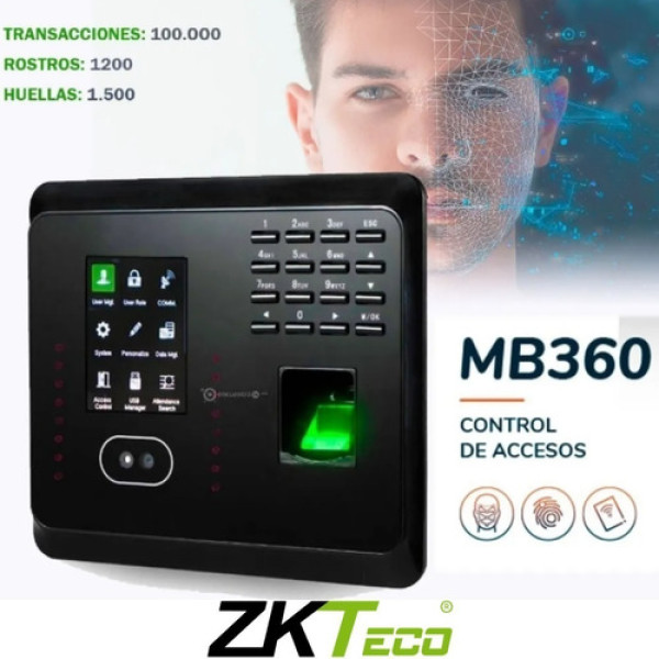 Multibiometrico ZK Teco MB360 Control de Asistencia/ Lector de Huella/ Reconocimiento Facial/ Reloj de Marcacion