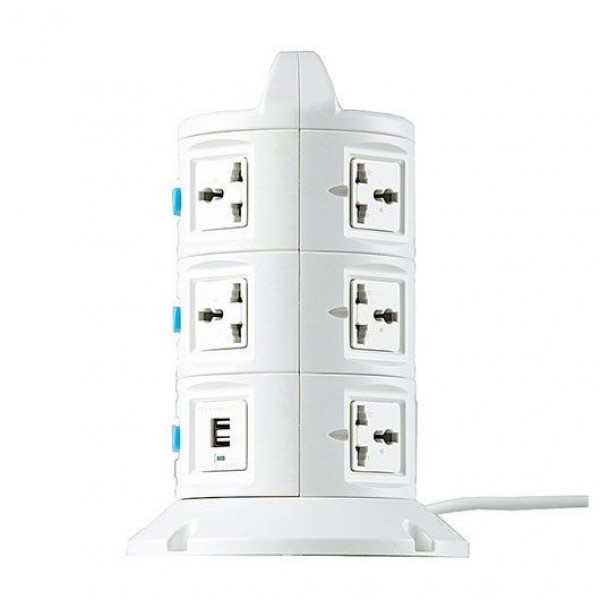 Regleta de 3 Pisos 11 Salidas + 2 USB 2A (Vertial Secure Sockets)