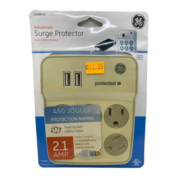 Protector de Voltaje General Electric 6 Salida + 2 USB 2.1 Amp (Surge Protector) 14098