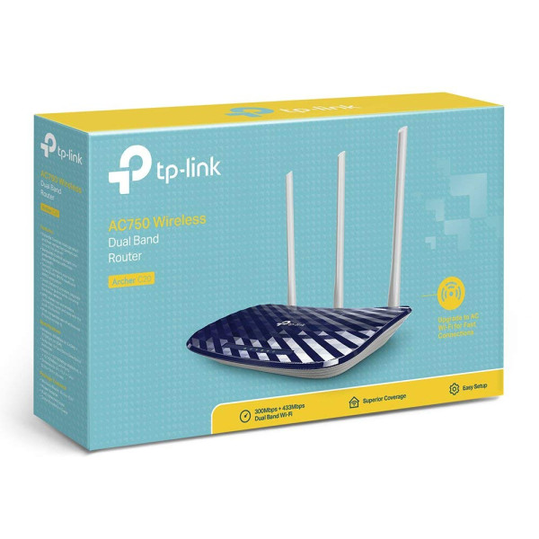 Router Inhalambrico TP-Link Archer C20 AC750 Wireless Dual Band 2.4Ghz/ 5.0Ghz Router IPv6