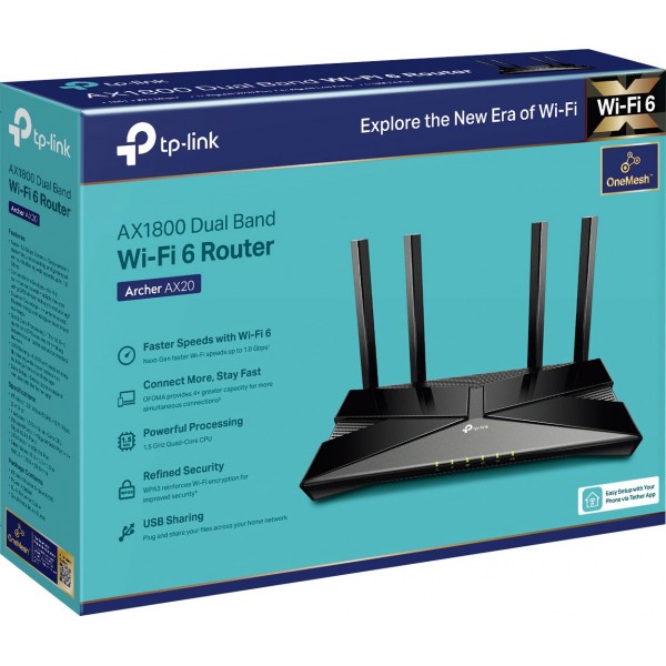 AX1800 Archer AX20 Wifi 6 Router dual band / 1201 Mbps 5Ghz + 574Mbps 2.4Ghz