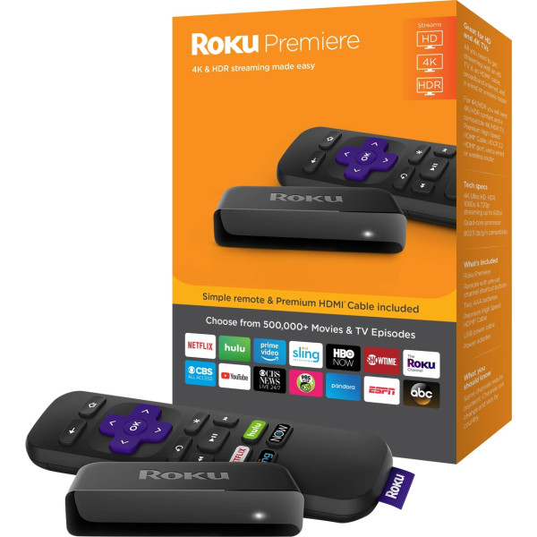 Roku Premiere 4K HDR Streaming Procesador QC, Wifi, Video 1080p