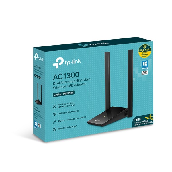 Adaptador USB High Gain Wireless TP-Link Archer T4U Plus AC1300 Dual band / 400Mbps 2.4Ghz 867Mbps 5Ghz